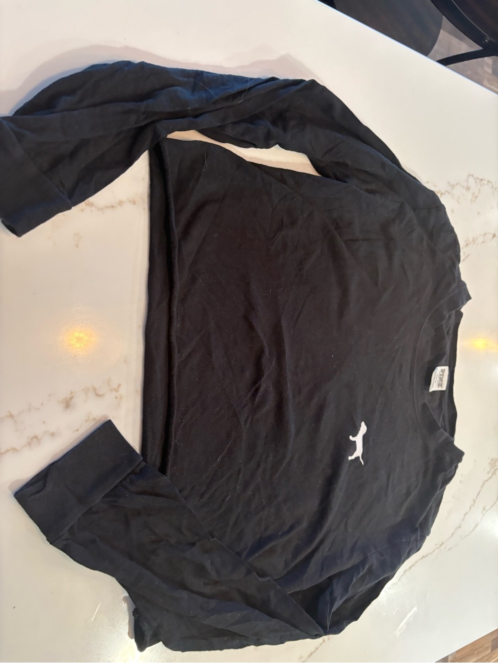 PINK Victoria's Secret Black Long-Sleeve Crop Top with White Dog Logo